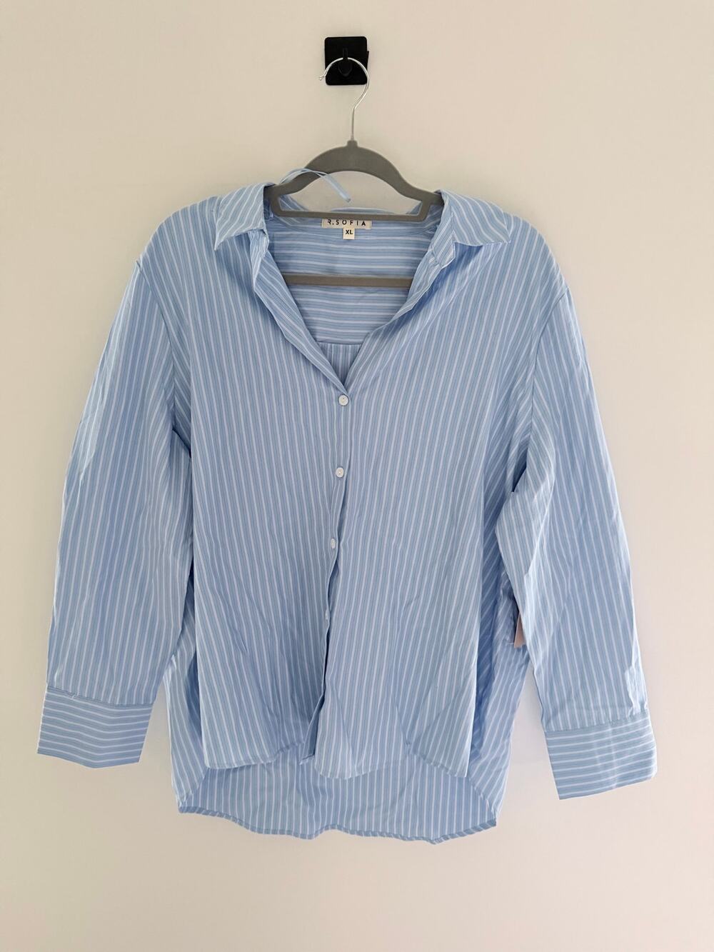 NWT R. Sofia Blue & White Striped Button-Down Beach Long Sleeve Shirt-Size XL